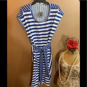 Hazel Blue & White Cotton Cut-out Lower Back Beach Dress